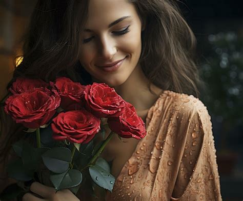 Woman With Rose Person With Roses Woman With Roses Premium Ai