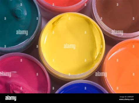 Different Colors Gouache Paints In Jars Stock Photo Alamy