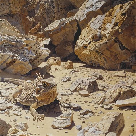 horned lizards camouflaged  desert rocks  sand premium ai