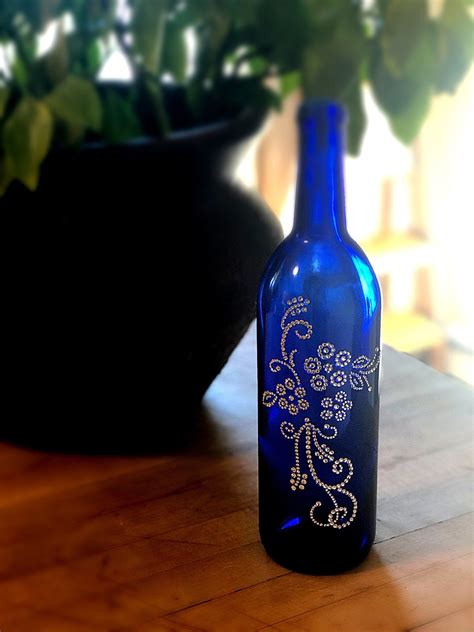 This Item Is Unavailable Etsy Bedazzled Bottle Glass Bottle Crafts Blue Wine Bottles