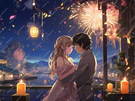 Premium Photo Anime Couple Enjoying Beautiful City Sky Digital Art