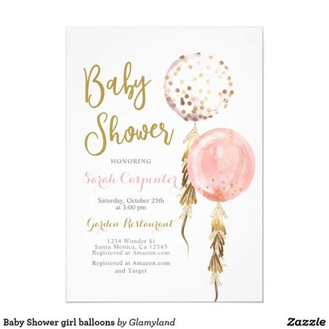 Baby Shower Girl Balloons Invitation Zazzle In 2020 Balloon