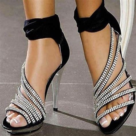 Shinning Rhinestone Leatherette Platform Stiletto Heel Sandals Heels