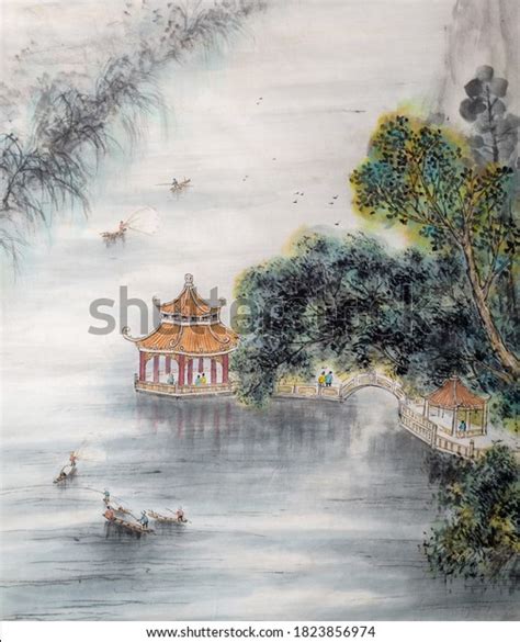 Landscapes Ink Wash Paintingchinese Traditional Culture Stock