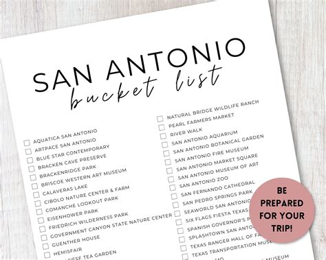 Lista de deseos de San Antonio, Texas imprimible / Lista de deseos de