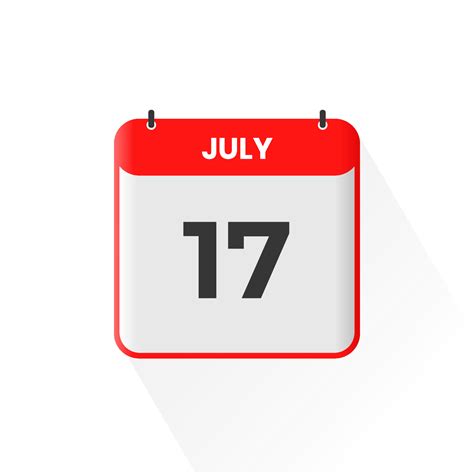 17th July Calendar Icon July 17 Calendar Date Month Icon Vector