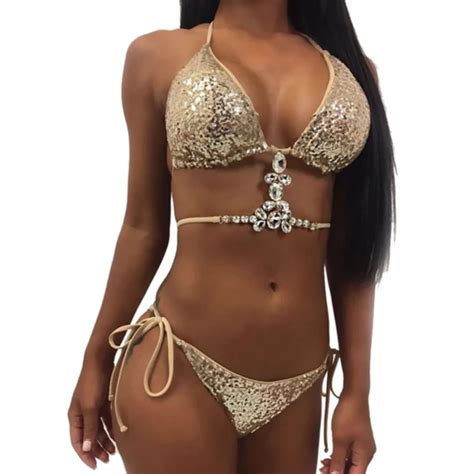 Sexy Bikini Set For Women Summer Rhinestone Micro Swimwear