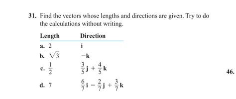 Solved Find The Vectors Whose Lengths And Directions Are Chegg