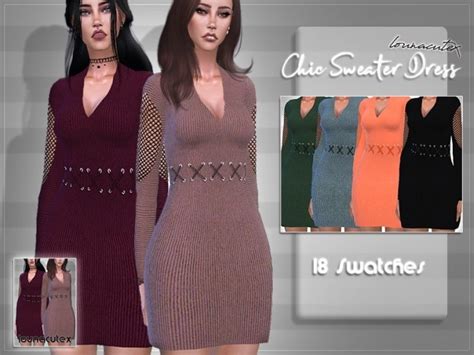 Chic Sweater Dress Sims 4 Female Clothes