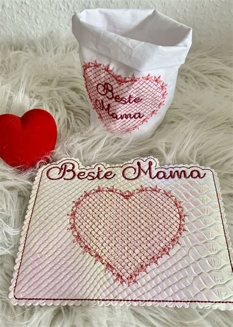 Stickdatei Mama Lichtbeutel Mug Rug Untersetzer Herz