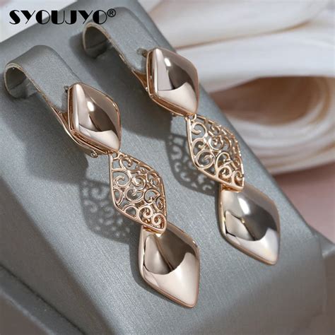 Glossy Long Dangle Earrings For Women Syoujyo Rose Gold Color