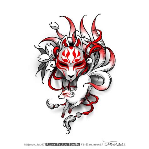 Tattoo Design ~ Kitsunemask With Ninetailedfox Fox Mask Series Jason Liu Fox Tattoo Design