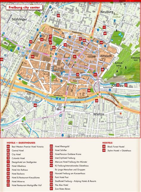 Stadtplan Freiburg im Breisgau mit hotels