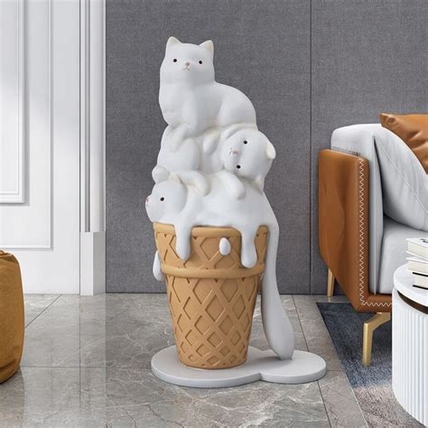 Melted Ice Cream Cat Statues Sculpture Ornament In 2024 Cat Statue