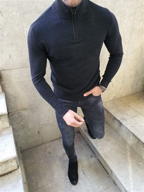 Buy Black Slim Fit Zipper Mock Turtleneck Sweater By Gentwith