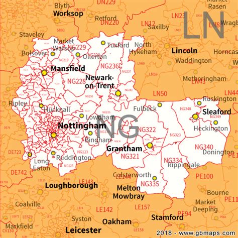 Nottinghamshire Postcode Map