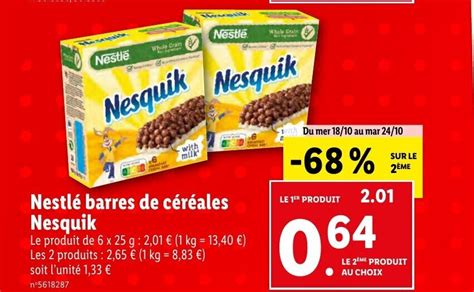 Promo Nestl Barres De C R Ales Nesquik Chez Lidl