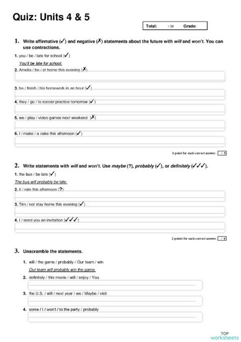 Quiz Units 4 And 5 Interactive Worksheet Topworksheets