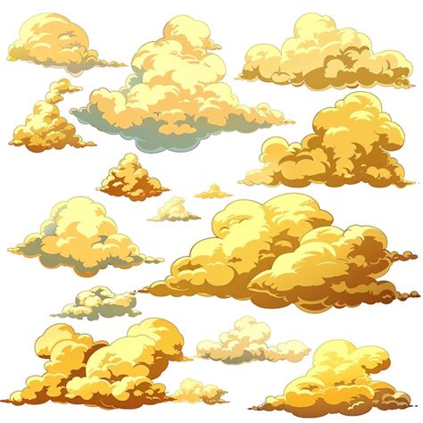 Conjunto De Nubes Amarillas En Estilo De Dibujos Animados En Una