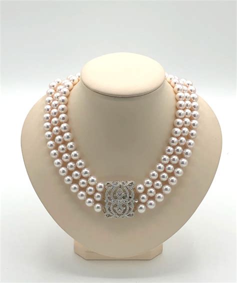 Strand Cultured Pearl Diamond Clasp Choker Necklace Sakata Jewellers