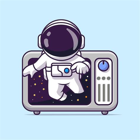 Lindo Astronauta Fuera Del Espacio De Tv Dibujos Animados Vector Icono