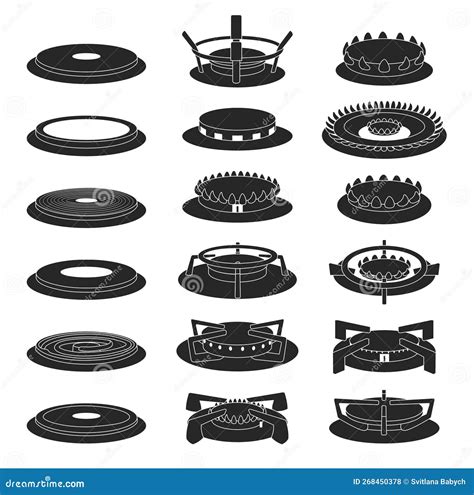 Gas Burner Vector Black Icon Set Collection Vector Illustration Stove