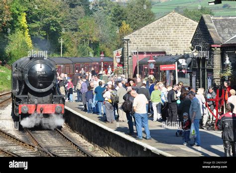 Train on Oxenhope railway station, KWVR, Oxenhope railway station, KWVR ...