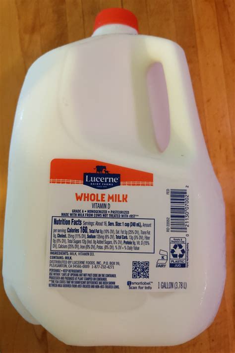 1 Gallon Whole Milk Nutrition Facts