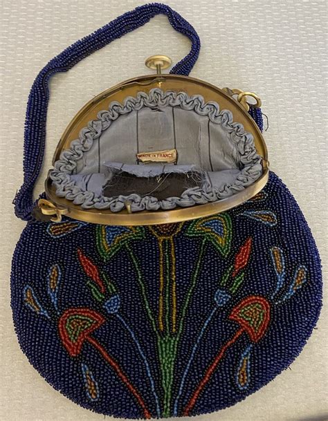 1920s Antique French Beaded Purse Art Deco Celluloid Gem