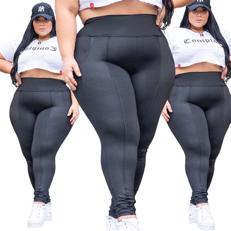 Legging Plus Size Grossa Com Bolso Faca Do P Ao G4 Cintura Alta