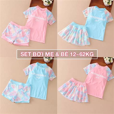 Bộ bơi cho bé gái mẹ 12 62kg set đồ bơi trẻ em người lớn bikini đi