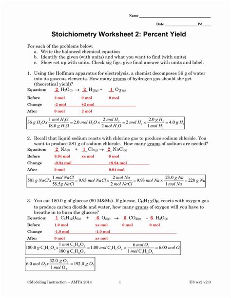 Stoichiometry Worksheets Answer Key