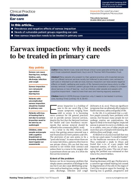 Fillable Online Clinical Practice Guideline Update Earwax Cerumen