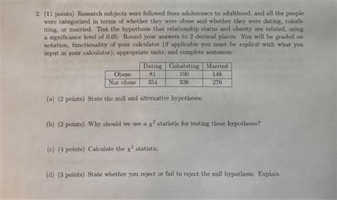 Solved 2 11 Points Research Subjects Were Followed From