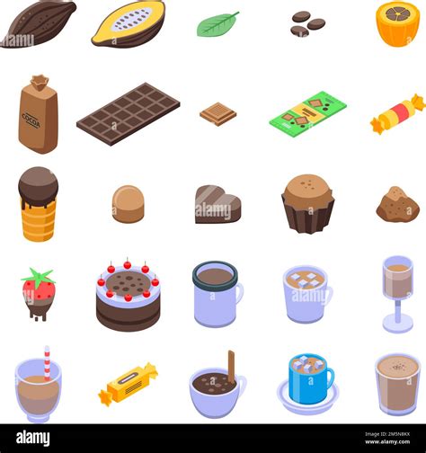 Iconos de cacao Conjunto isométrica de cacao en vector iconos para