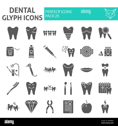 Dental Glyph Icon Set Dentistry Symbols Collection Vector Sketches