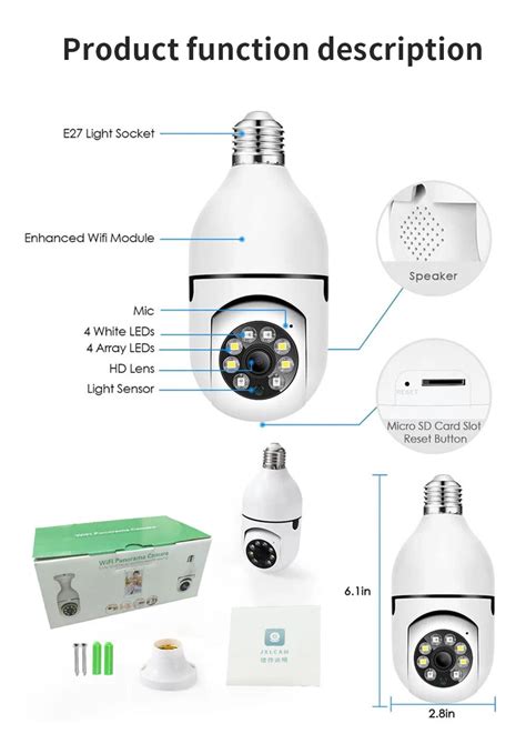 Wireless Wifi Light Bulb Camera E27 Lamp Holder 3mp Security Camera