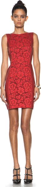 Valentino Leather And Lace Dress In Red Lyst