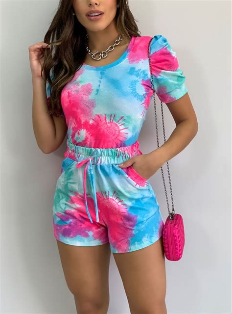 Conjunto Blusa Manga Bufante E Shorts Tie Dye ONLAURI