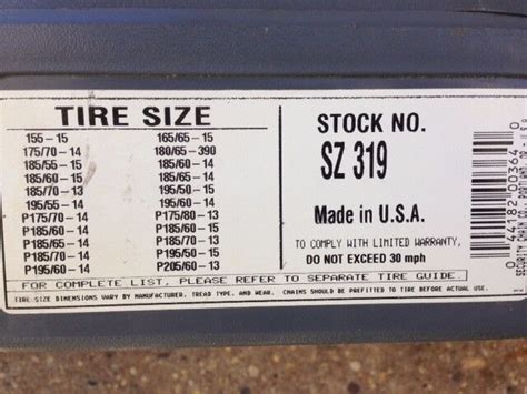 Scc Snow Chains Size Chart