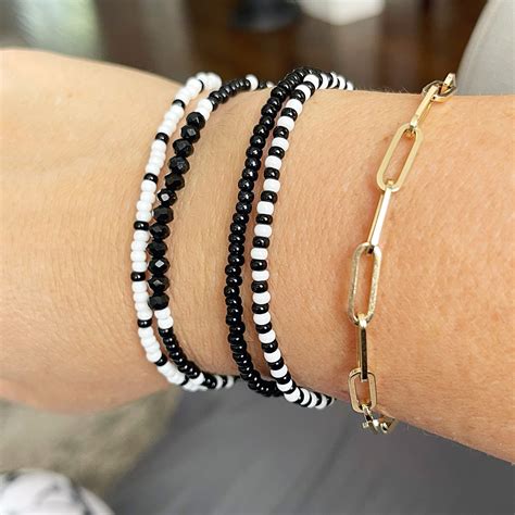 Black And White Set Individual Beaded Bracelets Stretch Etsy