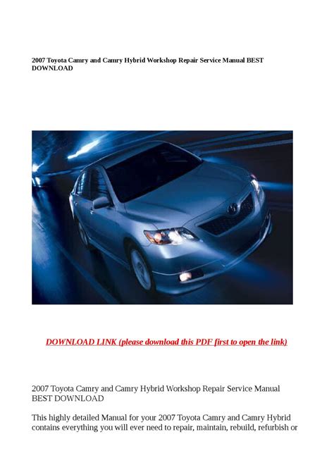 Toyota Camry And Camry Hybrid Workshop Repair Service Manual Best