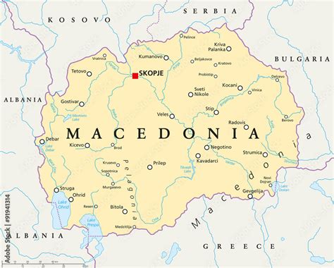 Fototapeta Mapa polityczna Macedonii ze stolicą Skopje granicami