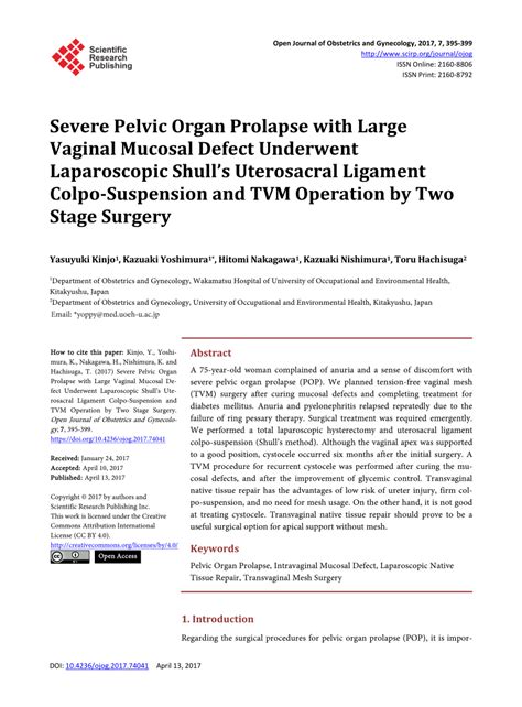 Pdf Severe Pelvic Organ Prolapse With Large Vaginal Mucosal Defect Underwent Laparoscopic