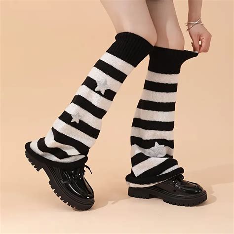 Star Patched Striped Leg Warmers Jk Style Warm Knee High Temu