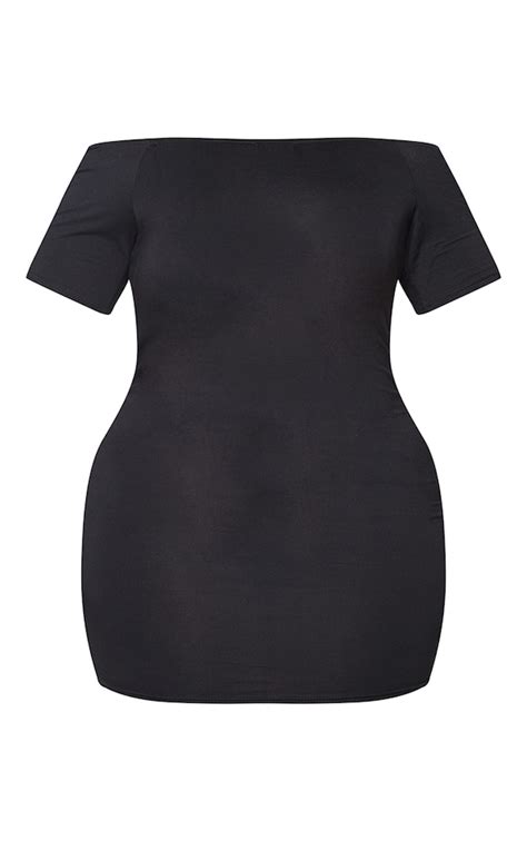 Plus Basic Black Bardot Bodycon Dress Prettylittlething Aus