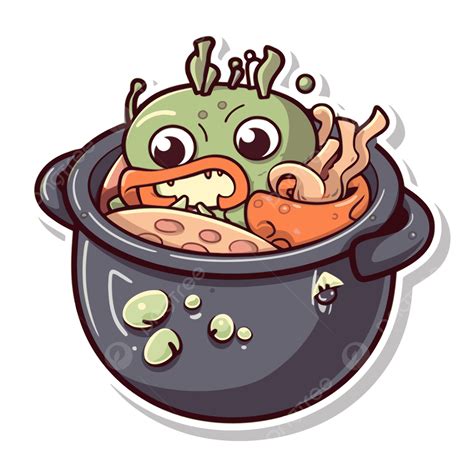 Cute Monster In A Pot With Cooking Veggies Clipart Vector Gumbo Pot