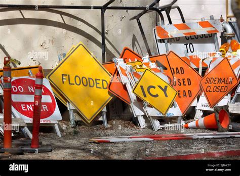 Multiple Road Signs Stored In A Pile Stock Photo Alamy