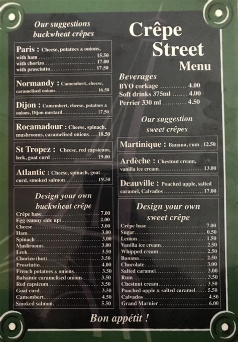 Menu At Crêpe Street Restaurant Fremantle