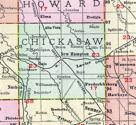 Chickasaw County, Iowa, 1911, Map, New Hampton, Nashua, Fredericksburg